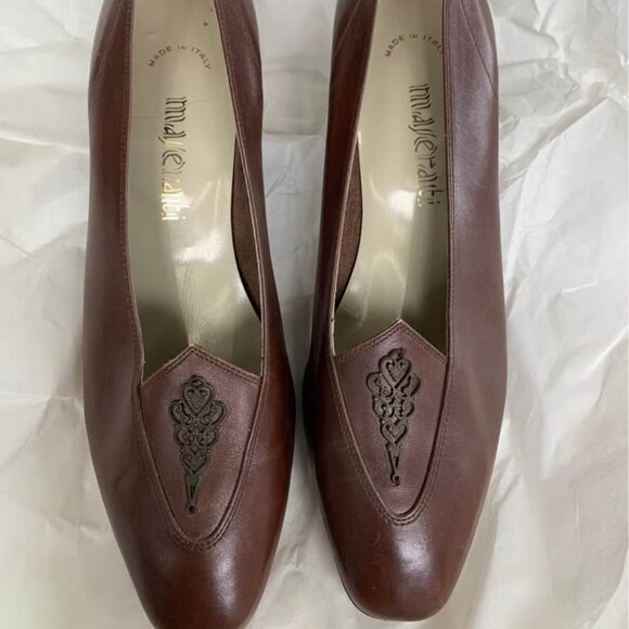 MASERATI Vintage Brown Leather Pump - Sz 9 - Picture 1 of 6